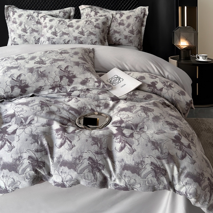 91家纺网 家纺一手货源 找家纺 朵希曼 2025新款轻奢全棉提花系列四件套 织梦 紫