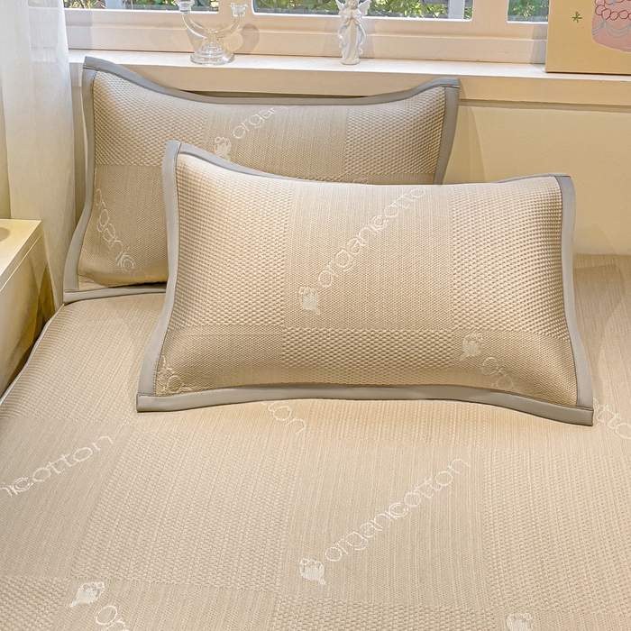 91家纺网 家纺一手货源 找家纺 富馨莱 2025新款A类480克PE凉感凉豆豆凉席三件套和单件床笠款 绅士咖