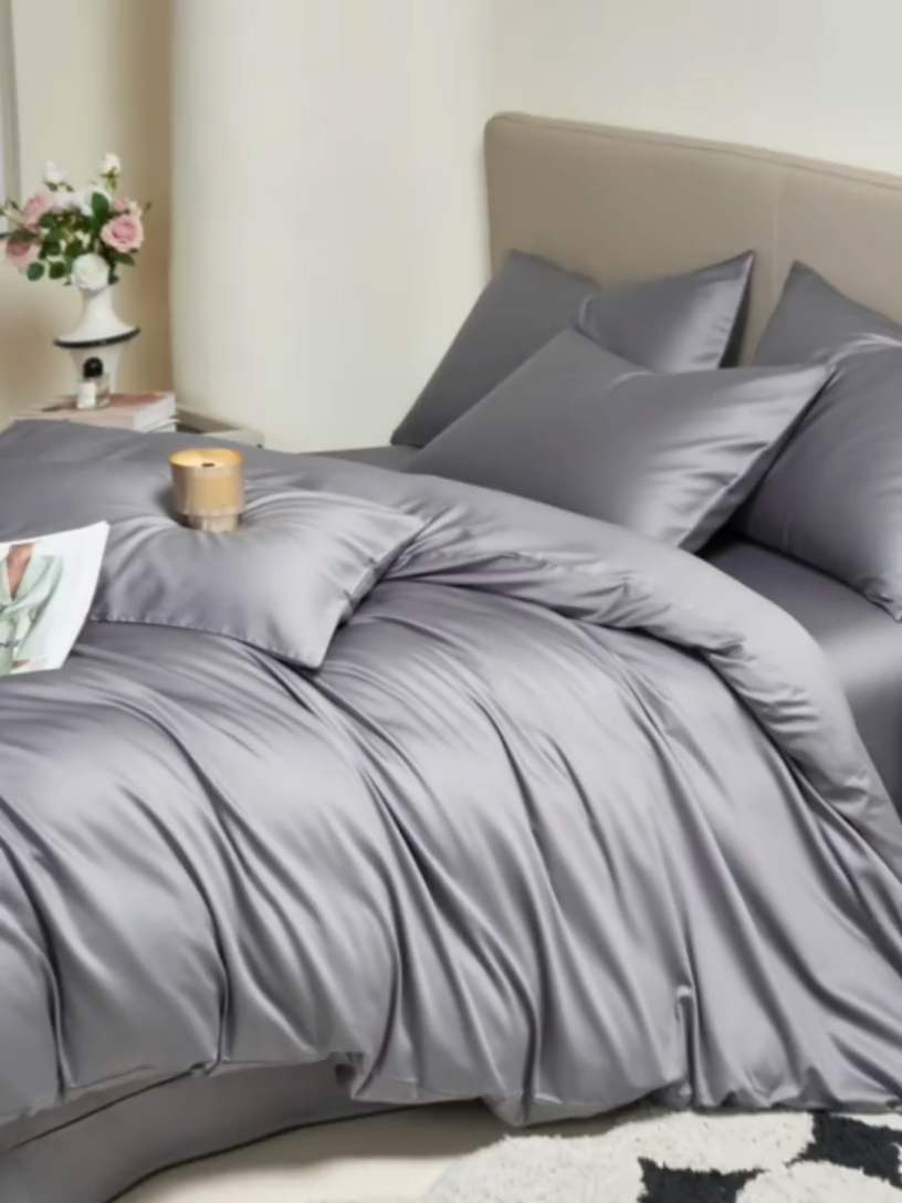 91家纺网 家纺一手货源 找家纺 暖芯家纺 2025新款60S黑标全棉四件套 远山灰
