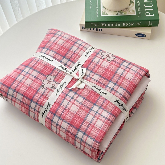 91家纺网 家纺一手货源 找家纺 塞纳 2026新款.全棉有氧双层纱四件套-场景一 禧可-红