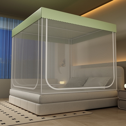 无瑕家居 2025新款遮光床幔防蚊三开门免安装宿舍蚊帐家用卧室儿童安装支架防摔坐床拉链蚊帐 抹茶绿【无帘子】