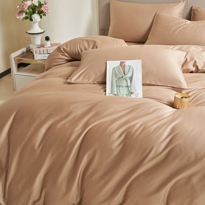 91家纺网 家纺一手货源 找家纺 暖芯家纺 2025新款60S黑标全棉四件套 香槟驼