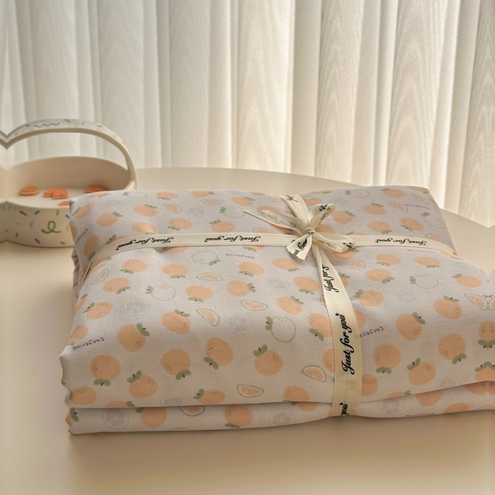 91家纺网 家纺一手货源 找家纺 塞纳 2026新款.全棉有氧双层纱四件套-场景一 大橘大利-桔