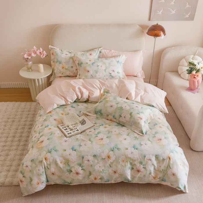 91家纺网 家纺一手货源 找家纺 （总）2025新款全棉纯棉【如梦令】红金裸盖棉四件套【标准号全网控价（折后券后）不低于199元】