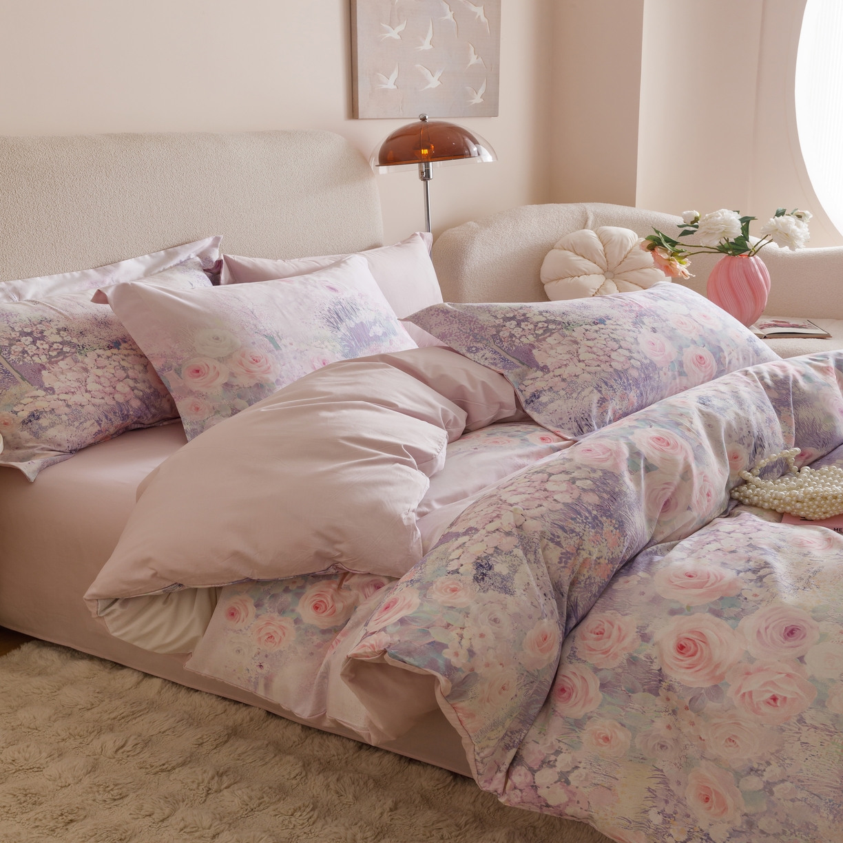 91家纺网 家纺一手货源 找家纺 2025新款【如梦令】红金裸盖棉四件套（标准号 全网控价） 花满溪