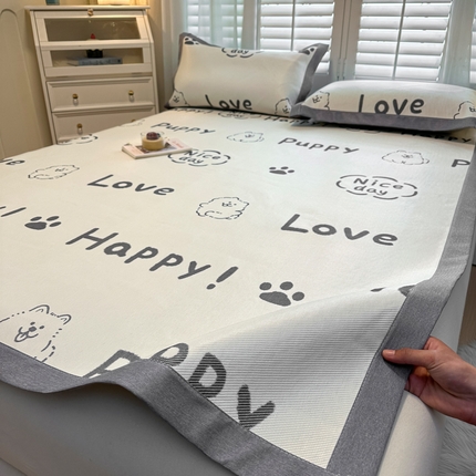 席佬大 2025新款高克重卡通数码印花冰藤席床席床笠款 快乐小狗-平铺款-平铺款