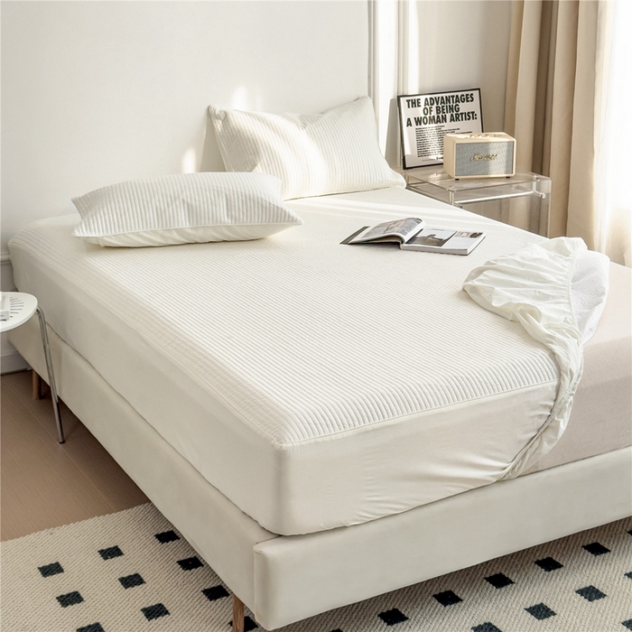 91家纺网 家纺一手货源 找家纺 法芙娜家纺 2025新款全棉40S水洗棉床笠 白色