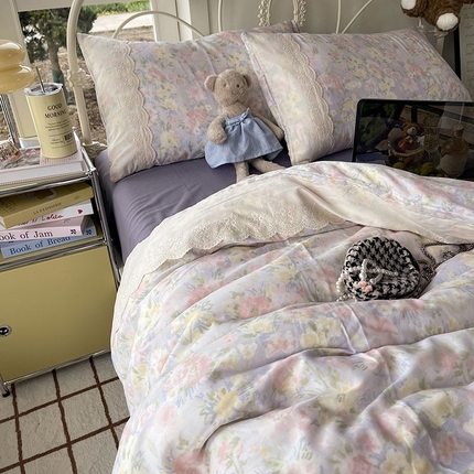 HL原创 2025法式花边油画风全棉双层纱四件套 云水谣