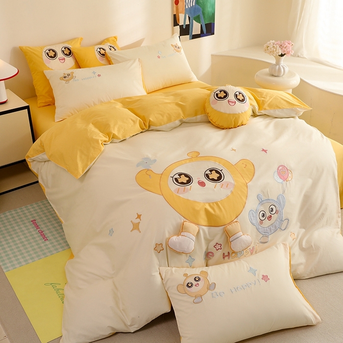 91家纺网 家纺一手货源 找家纺 绒棉世家 2025绒棉世家新款全棉水洗棉贴布绣专版四件套 蛋仔