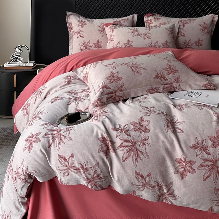 91家纺网 家纺一手货源 找家纺 朵希曼 2025新款轻奢全棉提花系列四件套 晚棠 红