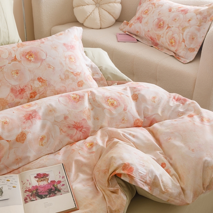 91家纺网 家纺一手货源 找家纺 2025新款全棉纯棉【如梦令】红金裸盖棉四件套【标准号全网控价（折后券后）不低于199元】 梦幻花园