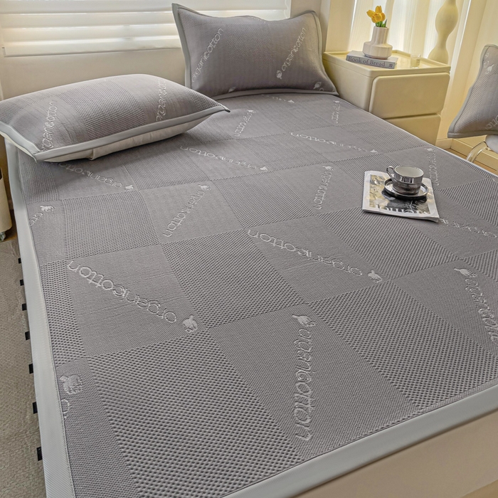 91家纺网 家纺一手货源 找家纺 富馨莱 2025新款A类480克PE凉感凉豆豆凉席三件套和单件平铺款 绅士灰