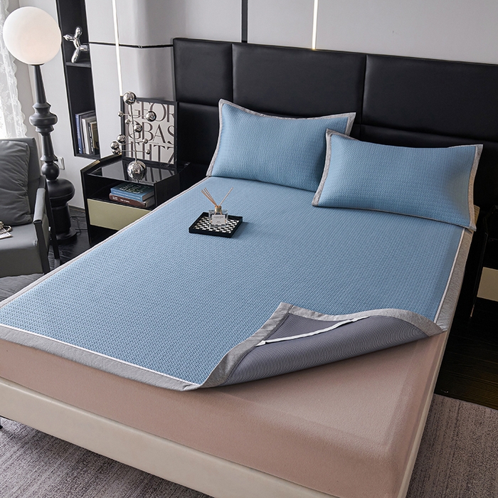 91家纺网 家纺一手货源 找家纺 席之家 2025新款4D冰感泡泡凉席-暮光 暮光-蓝(直角)