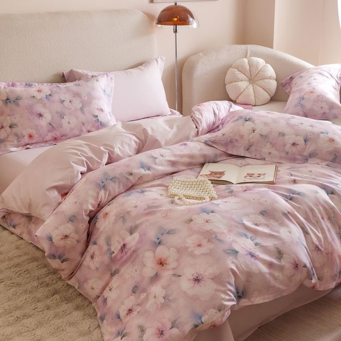 91家纺网 家纺一手货源 找家纺 2025新款全棉纯棉【如梦令】红金裸盖棉四件套【标准号全网控价（折后券后）不低于199元】 紫丁香