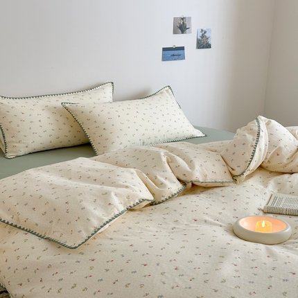 91家纺网 家纺一手货源 找家纺 （总）2025新款春夏新品工艺款全棉双层纱贝壳边四件套