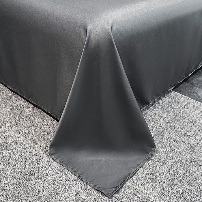 91家纺网 家纺一手货源 找家纺 富宁2025新款水洗真丝时光字母冰丝刺绣四件套 豆沙+高级灰