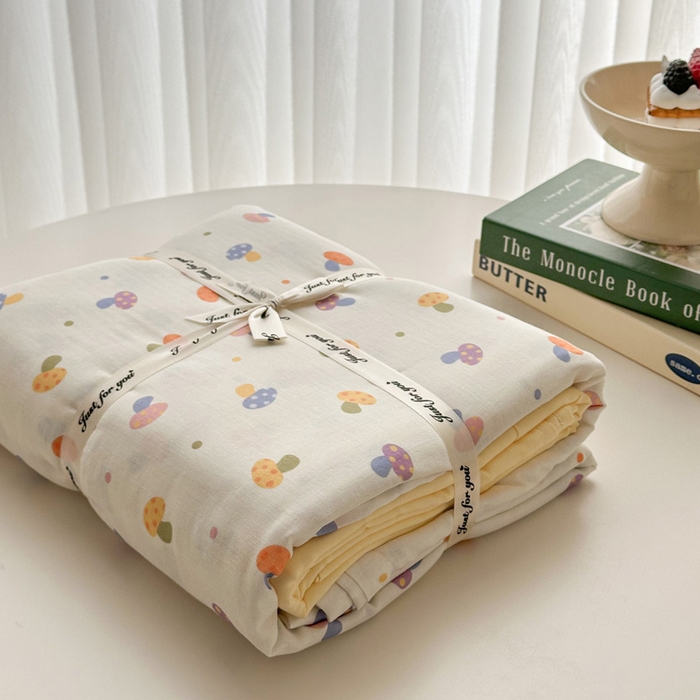 91家纺网 家纺一手货源 找家纺 塞纳 2026新款.全棉有氧双层纱四件套-场景一 彩菇轻语