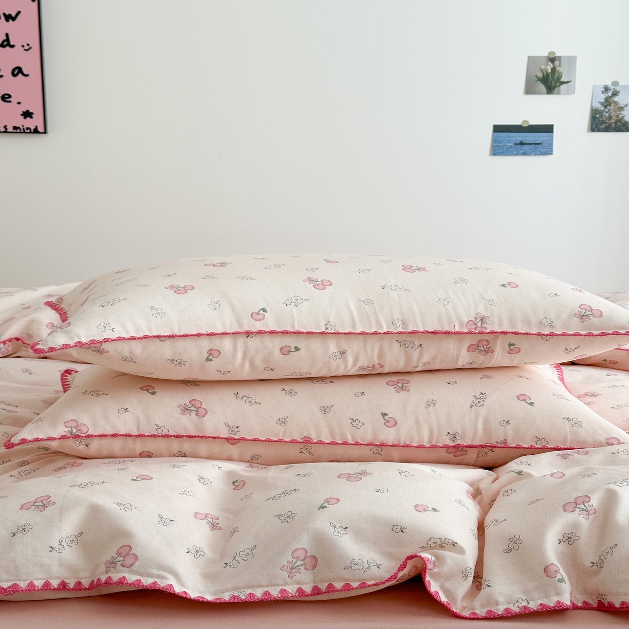 91家纺网 家纺一手货源 找家纺 2025新款工艺款全棉双层纱小清新贝壳边四件套 知樱