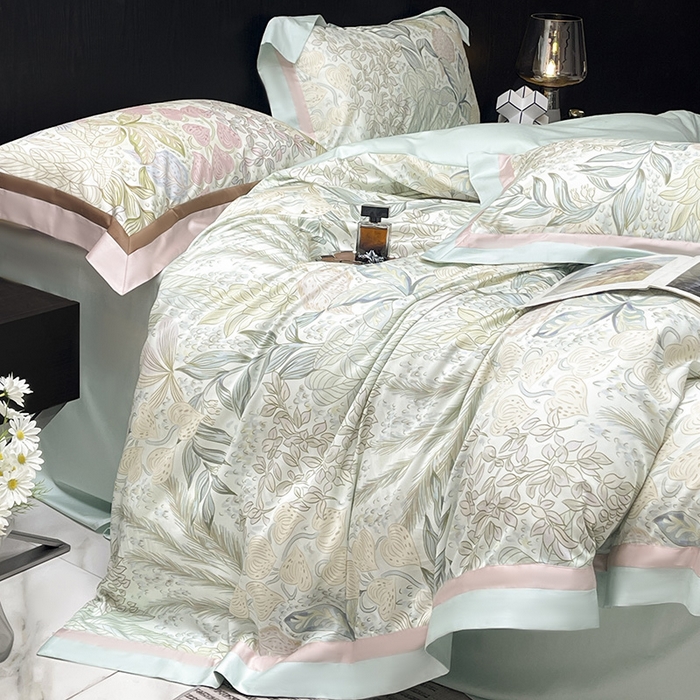 91家纺网 家纺一手货源 找家纺 2025夏季A类天丝棉夹棉床盖床笠四件套全棉纯棉纯色长绒棉真丝保护罩高级感床上用品 沐瑾