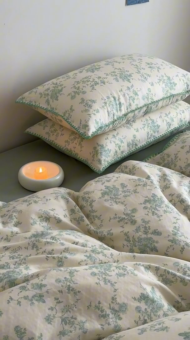 91家纺网 家纺一手货源 找家纺 2025新款工艺款全棉双层纱小清新贝壳边四件套 梨漫