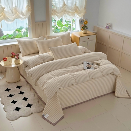 梦精灵家纺 2025新款全棉纯棉色织水洗棉床盖四件套加大尺寸单被套枕套 维多利亚-米