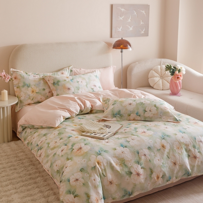 91家纺网 家纺一手货源 找家纺 2025新款全棉纯棉【如梦令】红金裸盖棉四件套【标准号全网控价（折后券后）不低于199元】 春意浓