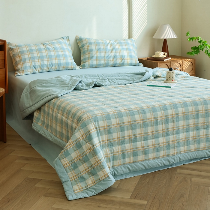 91家纺网 家纺一手货源 找家纺 雯雨家纺 2025新款A类无印风里外全棉纯棉水洗棉新疆棉花夏被夏凉被空调被 遇见蓝