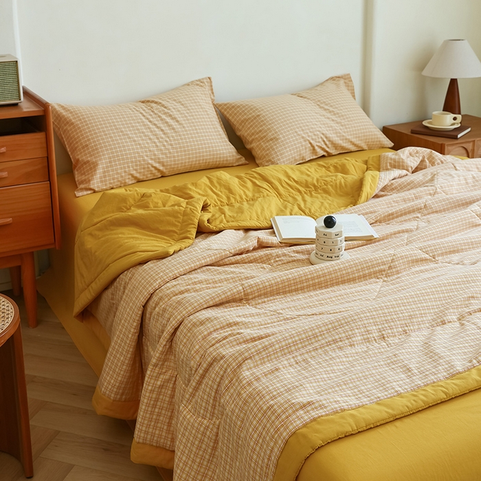 91家纺网 家纺一手货源 找家纺 雯雨家纺 2025新款A类无印风里外全棉纯棉水洗棉新疆棉花夏被夏凉被空调被 静初黄