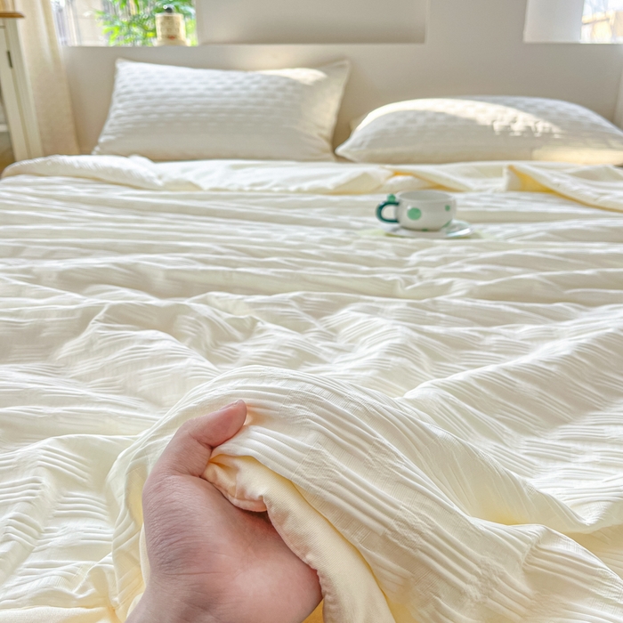 91家纺网 家纺一手货源 找家纺 欧邦 2025新款华夫格水洗棉夏被 奶白