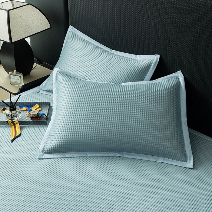 91家纺网 家纺一手货源 找家纺 安哆啦家纺 2025新款480克高端PE冰豆豆软凉席 华夫格-冰川蓝