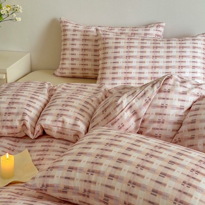 91家纺网 家纺一手货源 找家纺 塞纳 2026新款.全棉有氧双层纱四件套-场景一 云缦-咖