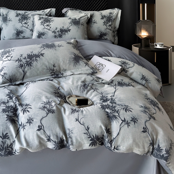 91家纺网 家纺一手货源 找家纺 朵希曼 2025新款轻奢全棉提花系列四件套 南枝-蓝