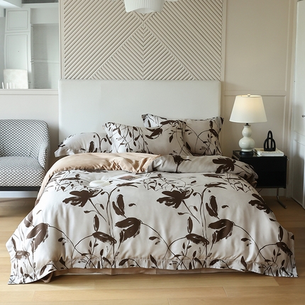 91家纺网 家纺一手货源 找家纺 2025新款奥地利60s兰精天丝数码印花复古风四件套-绽放 绽放-春日序曲