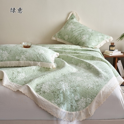 漫仙阁家纺 2025新款热卖法式花边款加厚床盖床盖三件套 绿意