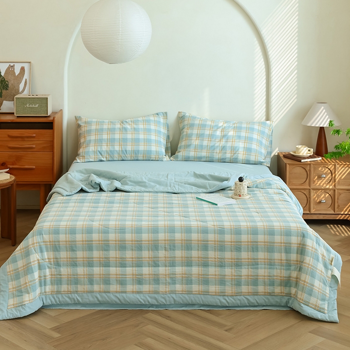 91家纺网 家纺一手货源 找家纺 雯雨家纺 2025新款A类无印风里外全棉纯棉水洗棉新疆棉花夏被夏凉被空调被 遇见蓝