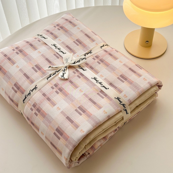 91家纺网 家纺一手货源 找家纺 塞纳 2026新款.全棉有氧双层纱四件套-场景一 云缦-咖