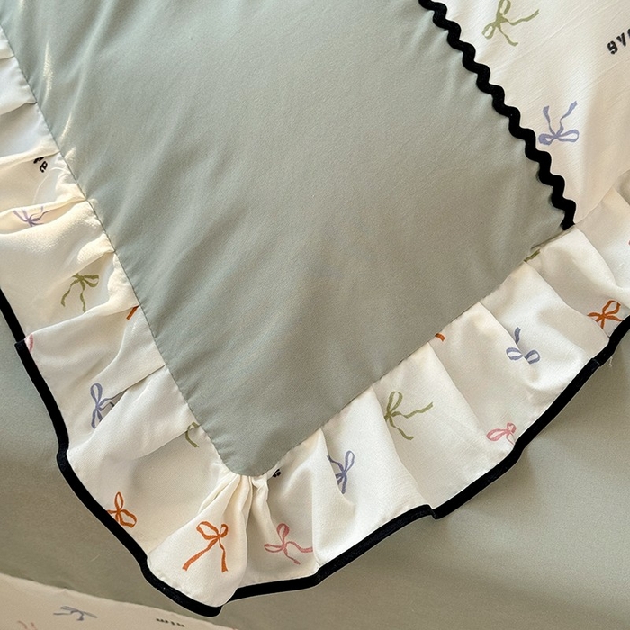 91家纺网 家纺一手货源 找家纺 大麦家纺 2025新款韩式花边亲肤棉四件套 蝴蝶结