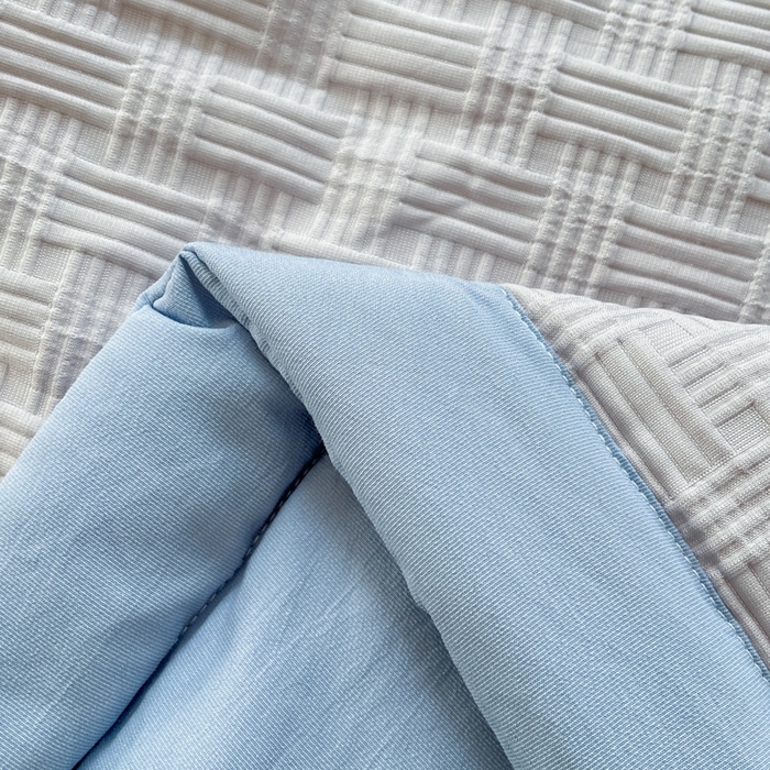 91家纺网 家纺一手货源 找家纺 欧邦 2025新款华夫格水洗棉夏被 灰＋蓝