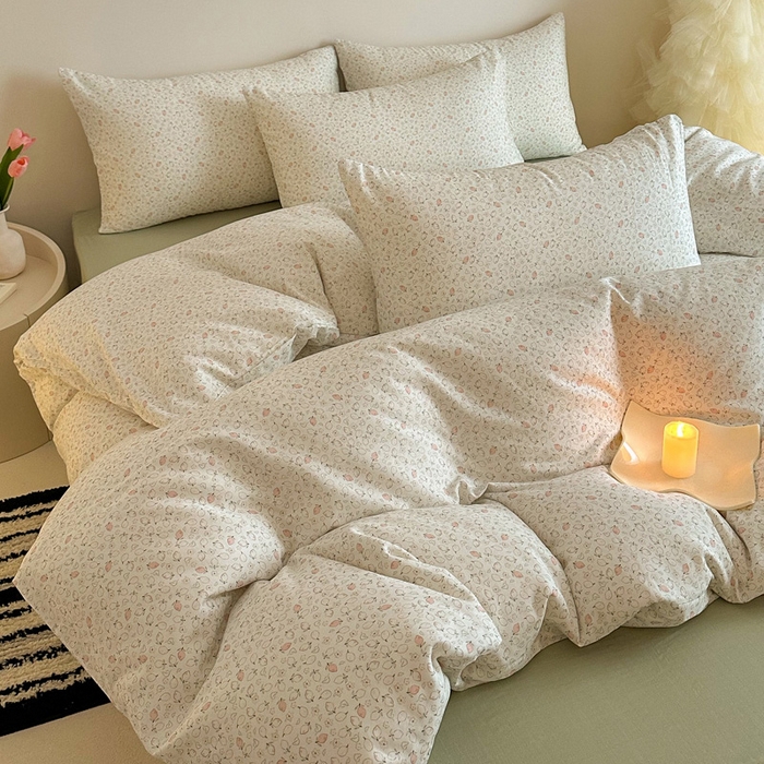 91家纺网 家纺一手货源 找家纺 塞纳 2026新款.全棉有氧双层纱四件套-场景一 柠语-绿