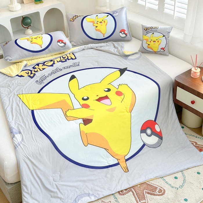 91家纺网 家纺一手货源 找家纺 ds生活馆 2025新款A类大版卡通凉感丝夏被 宝可梦