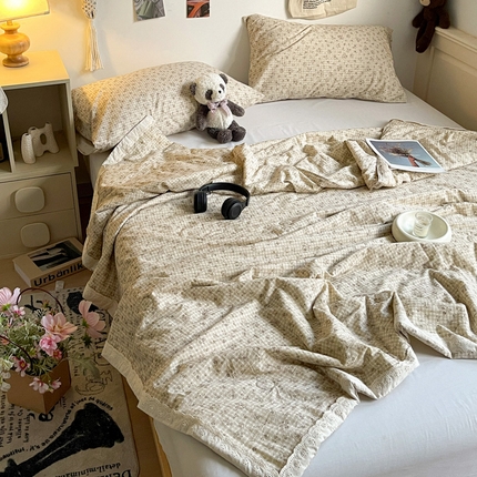 耀悦家纺 2025新款A类纯棉棉纱夏被60支大豆纤维夏凉被双层纱 风雅