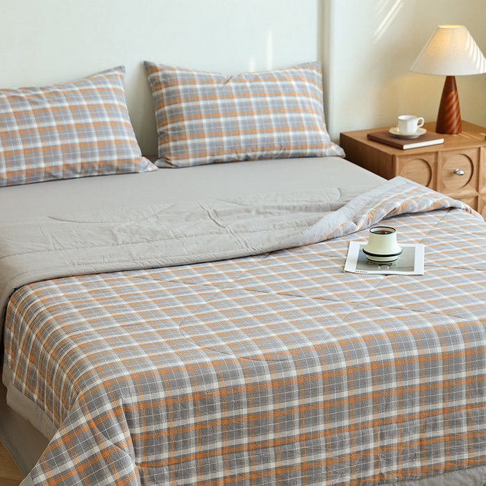 91家纺网 家纺一手货源 找家纺 雯雨家纺 2025新款A类无印风里外全棉纯棉水洗棉新疆棉花夏被夏凉被空调被 南国-灰