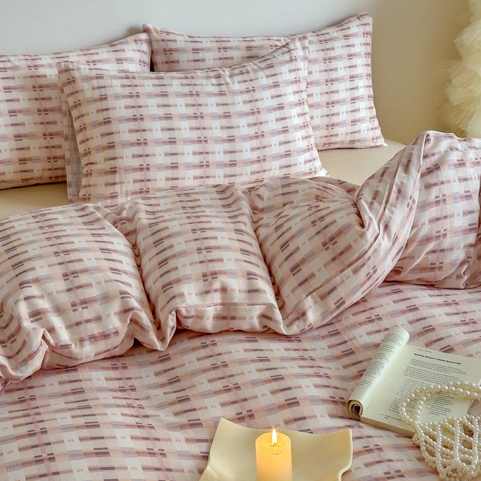 91家纺网 家纺一手货源 找家纺 塞纳 2026新款.全棉有氧双层纱四件套-场景一 云缦-咖