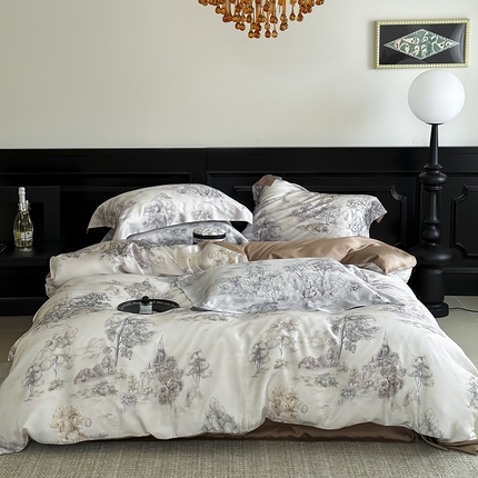 91家纺网 家纺一手货源 找家纺 （总）风向标家纺    2025新款兰精60S天丝数码印花四件套-墨意风华