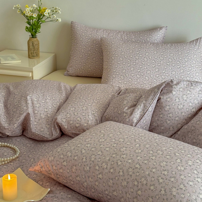 91家纺网 家纺一手货源 找家纺 塞纳 2026新款.全棉有氧双层纱四件套-场景一 宛夏-浅灰