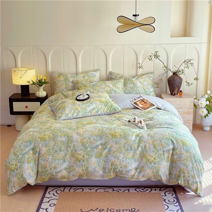 2025新款仿色织提花数码印花水洗棉四件套 森野 绿