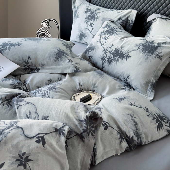 91家纺网 家纺一手货源 找家纺 朵希曼 2025新款轻奢全棉提花系列四件套 南枝-蓝