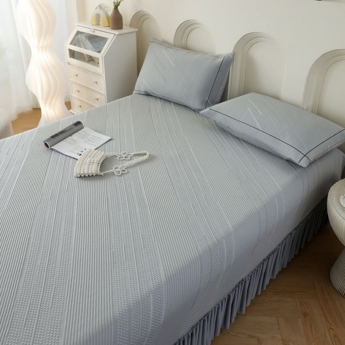 91家纺网 家纺一手货源 找家纺 2025新款亲肤流星雨冰丝席床裙 灰色