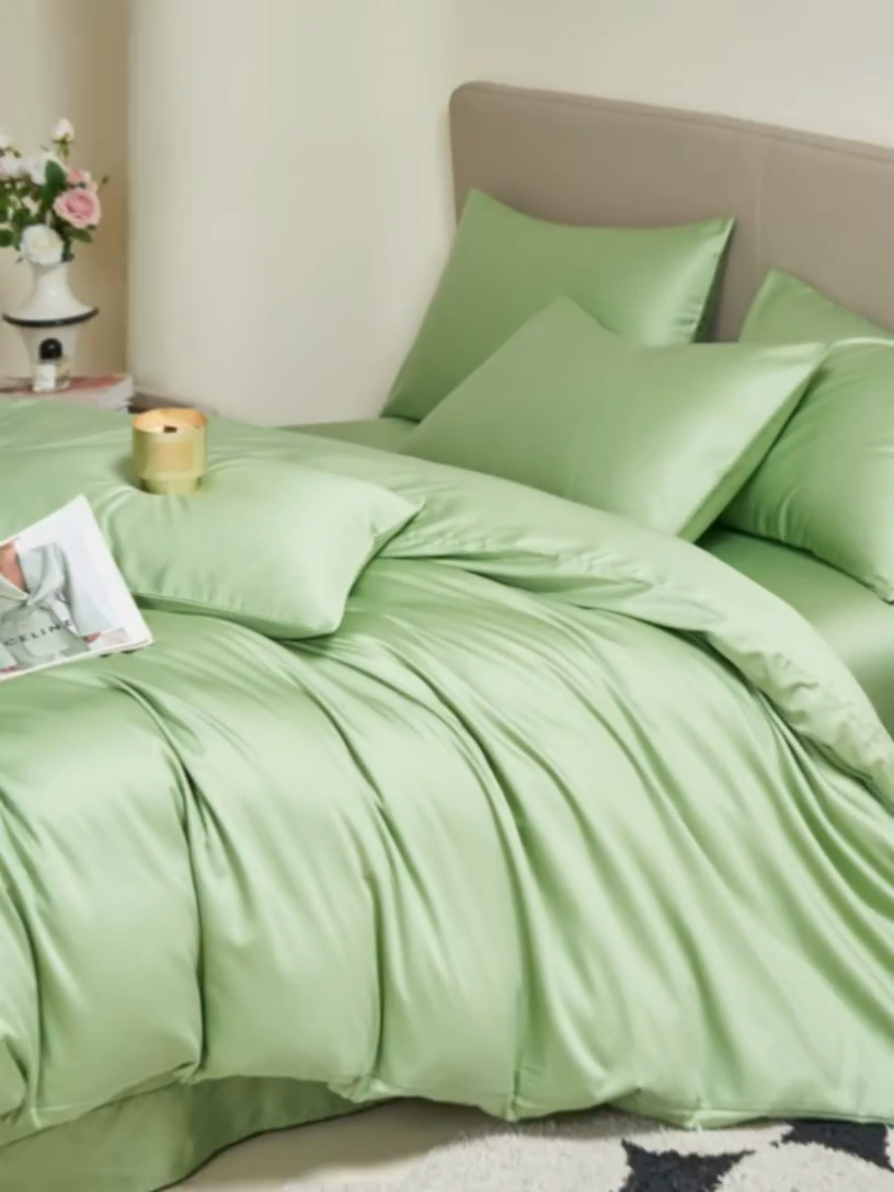 91家纺网 家纺一手货源 找家纺 暖芯家纺 2025新款60S黑标全棉四件套 翠微绿