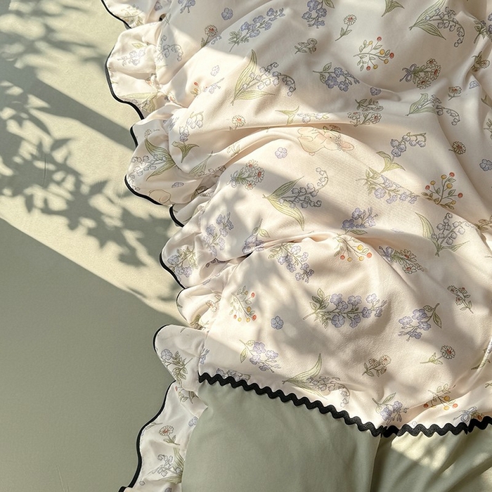 91家纺网 家纺一手货源 找家纺 大麦家纺 2025新款韩式花边亲肤棉四件套 风铃花